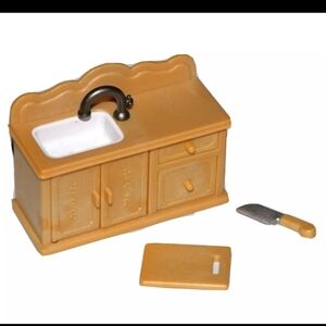Sylvanian Families kitchen set calico critters epoch sink, knife, cutting board